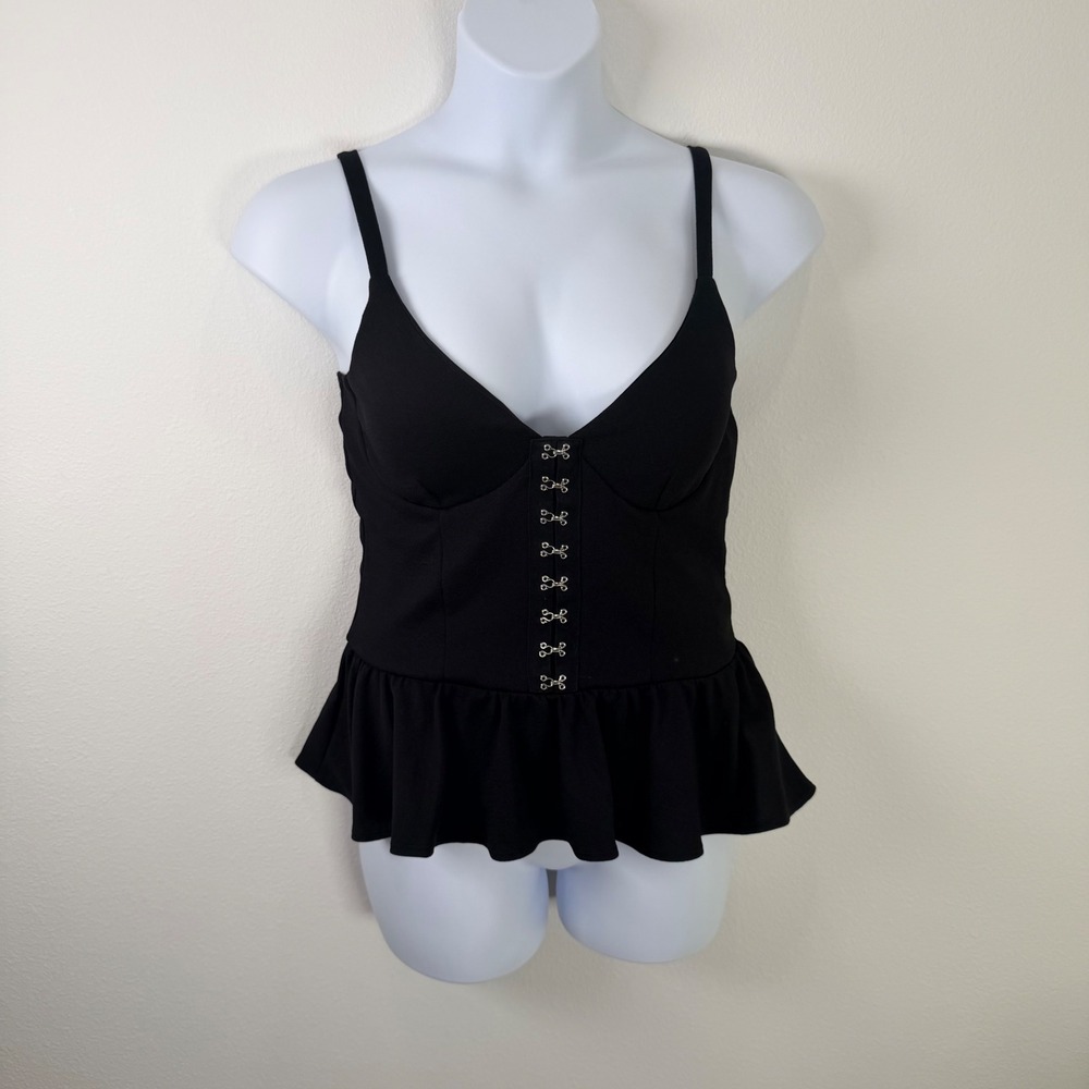 Madi Mase Black Hook and Eye Corset Style Peplum Camisole Top XL JK2004T